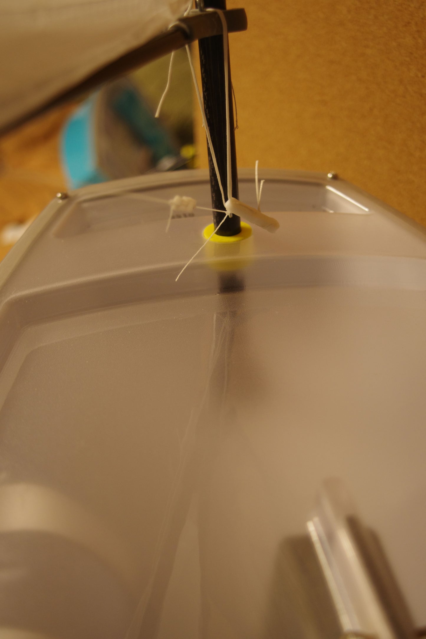 Miniopti Hull#0155 Light Blue Hull, setup & tuned complete with White Regatta sail and stand